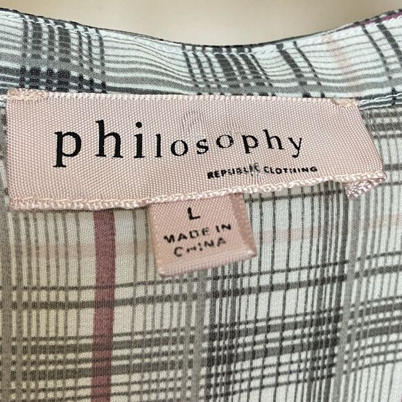 Philosophy Blouse Large Long Sleeve Button Up Sheer Plaid - Picture 2 of 9